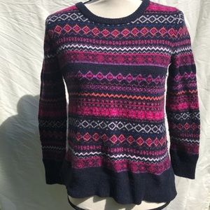 LOFT Multicolor Fair Isle Crewneck Sweater Small
